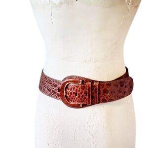 Y2K 2000 Vintage Rust Brown Alligator Look Wide Belt With A Large Buckle Unworn